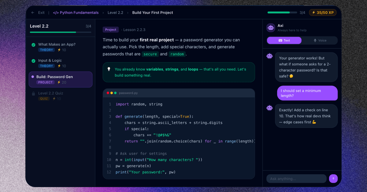 Aximon adaptive Python tutor interface
